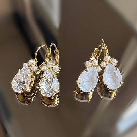 Notify me: Earrings with 3 pearls and a Swarovski drop