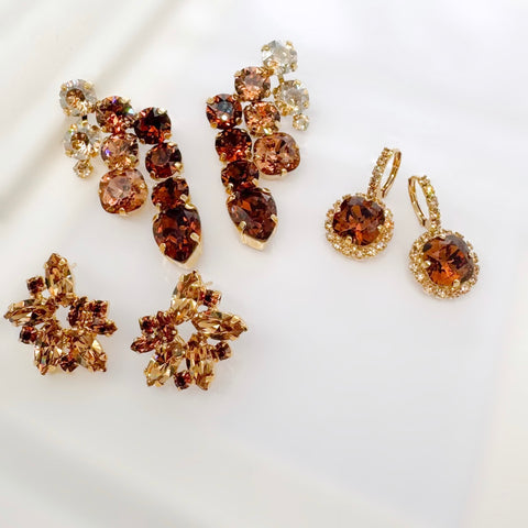 Earrings with brown crystals