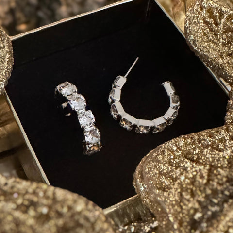 Wide silver hoop earrings set with Swarovski crystals (s)