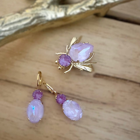 Sale: Vlieg broche met paarse Swarovski-kristallen