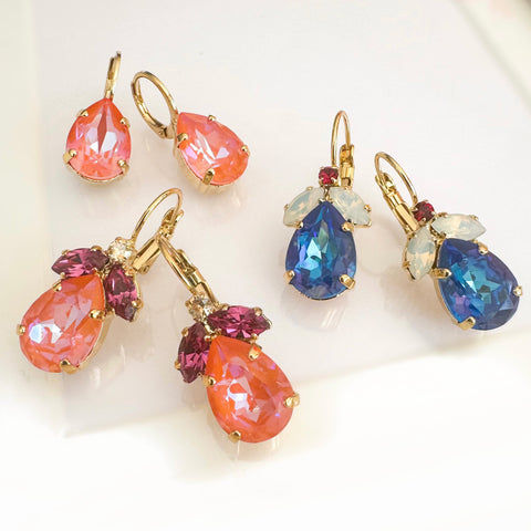 Notify me: Oranje oorhangers met fuchsia blaadjes en een Swarovki-druppel