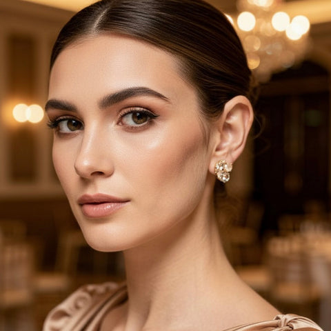 Compact earrings with 3 crystals 