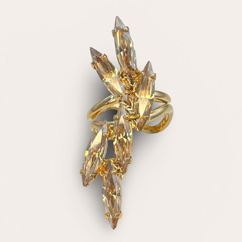 Statement-ring met gouden kristallen