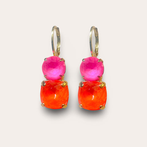 Hoop earrings with bright pink and orange crystals