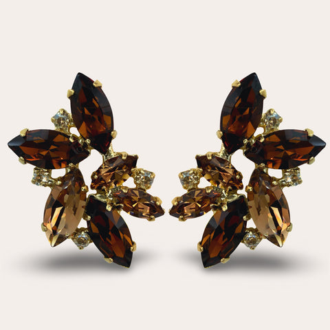 Large stud earrings set with dark brown stones