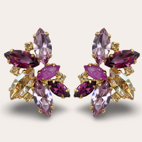 Large leopard stud earrings set with 10 crystals