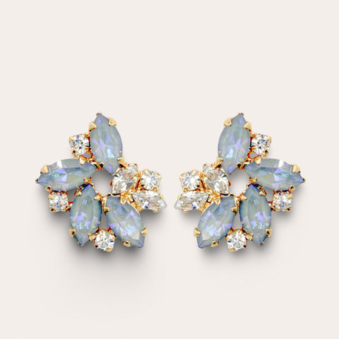 Small grey stud earrings set with 10 crystals