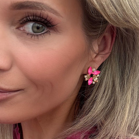 Chique felroze oorstekers met Swarovski