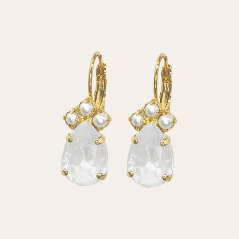 Earrings with 3 pearls and a white Swarovski drop
