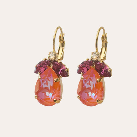 Notify me: Oranje oorhangers met fuchsia blaadjes en een Swarovki-druppel