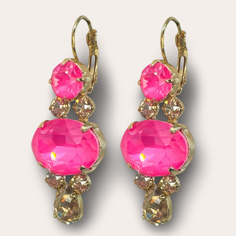 Oorbellen met felroze en gouden Swarovski-stenen
