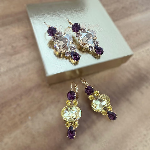 Oorbellen met paarse en gouden Swarovski-stenen