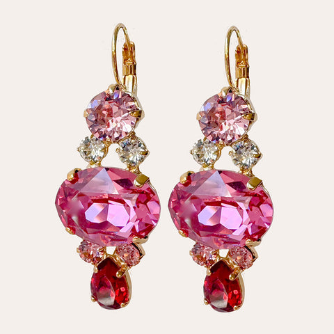 Earrings with pink and red Swarovski stones