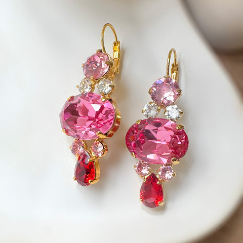 Earrings with pink and red Swarovski stones