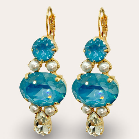 Oorbellen met teal blauwe Swarovski-stenen