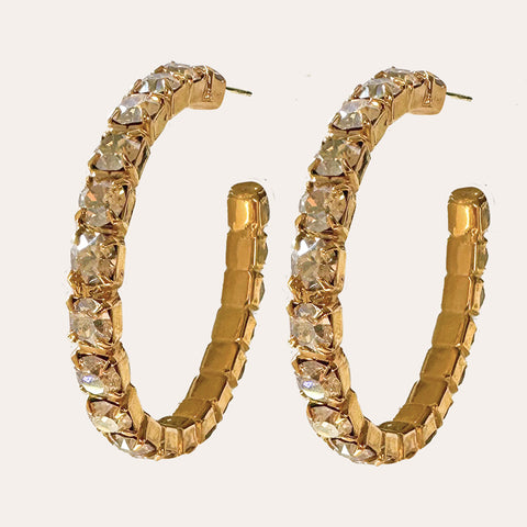 Brede creolen bezet met gouden Swarovski kristalletjes  (l)
