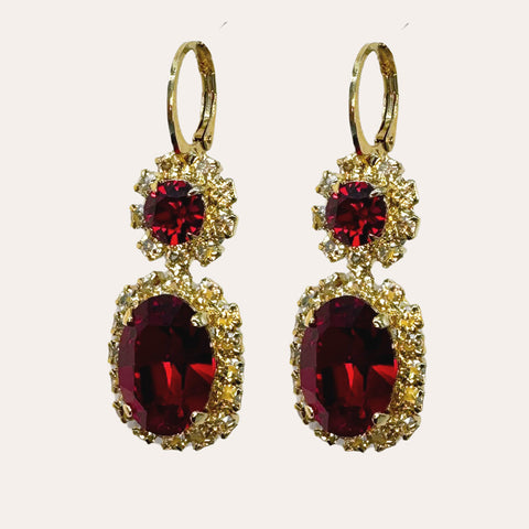 Set: collier + oorbellen - rode Swarovski stenen