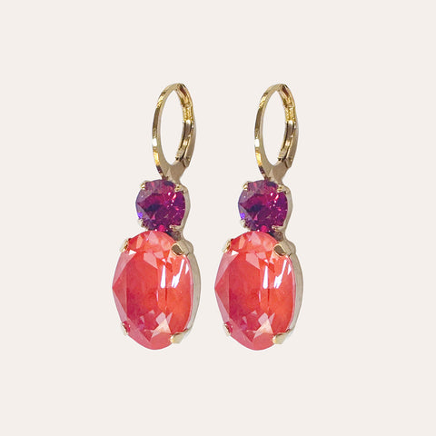 Oorhangers met fuchsia ronde en oranje ovale kristallen