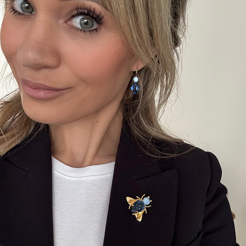 Vlieg-Broche met blauwe Swarovski-kristallen