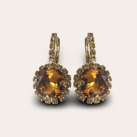 Earrings with brown crystals