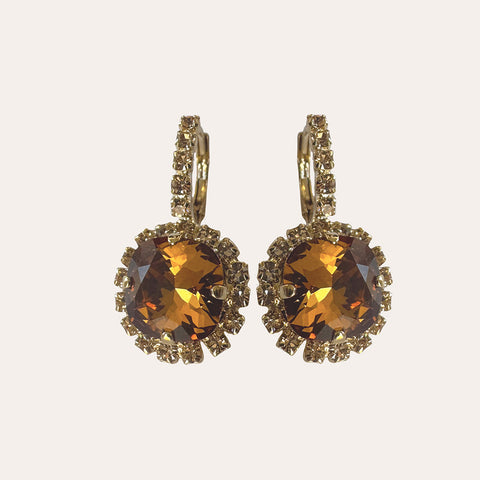 Earrings with brown crystals