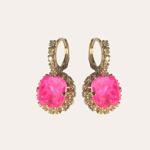 Earrings with bright pink crystals