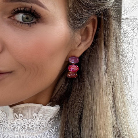 Sale: Creolen met paars/roze/bruine Swarovski-kristallen