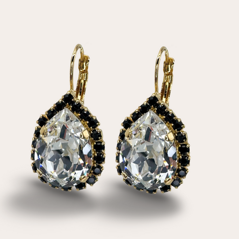 Earrings with flower, pearl and gold crystal