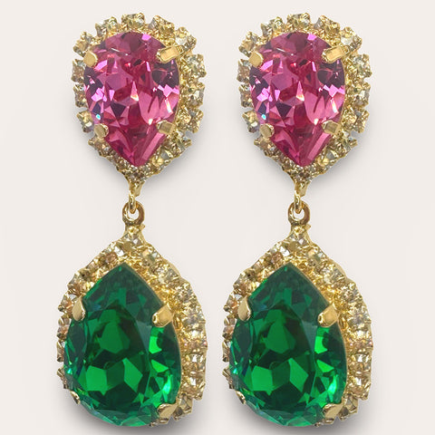 Notify me: Oorbellen met  fuchsia en groene druppels