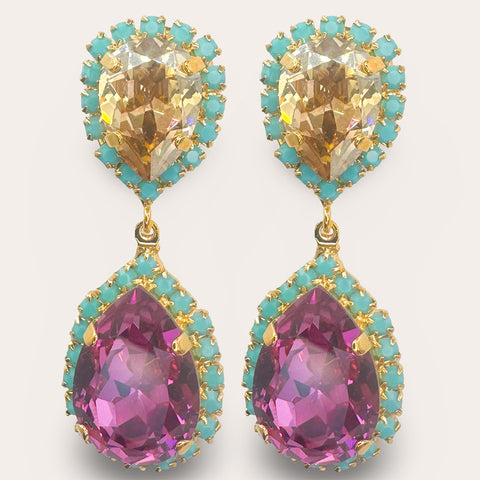 Notify me: Oorbellen met fuchsia druppels en turquoise steentjes