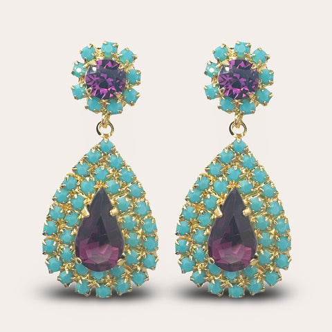 Notify me: Amethist oorbellen met turquoise Swarovski kristallen