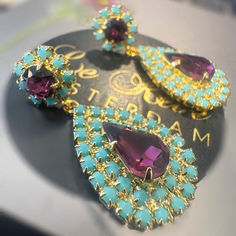 Notify me: Amethist oorbellen met turquoise Swarovski kristallen