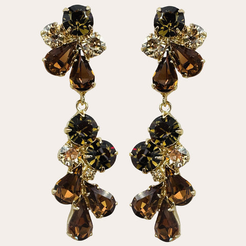 Notify me; Lange bruine oorhangers met Swarovski kristallen