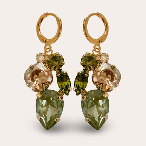 Drop Earrings with an Olive Green Crystal Pendant