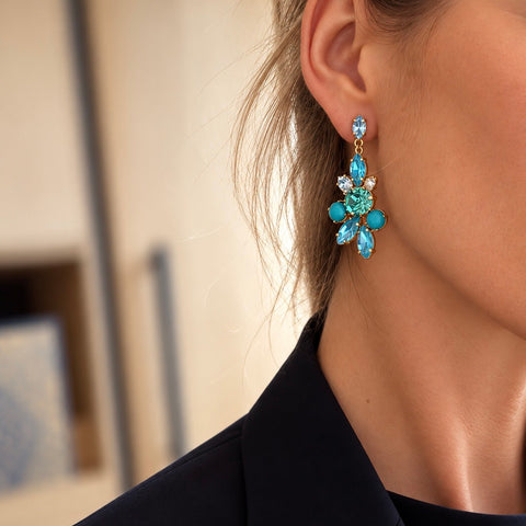 Elegant stud earrings with flower and decorated Laguna stone