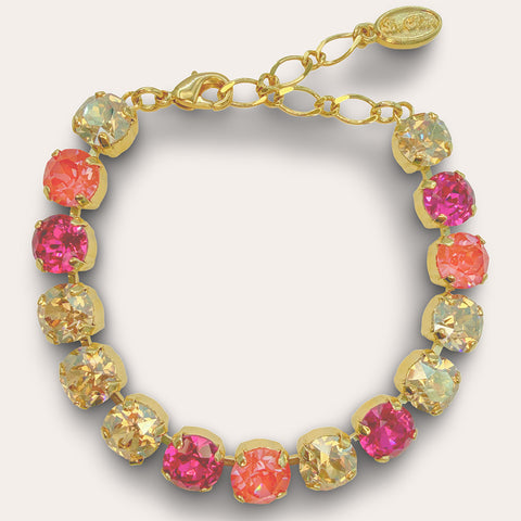 Gouden armband met fuchsia en oranje Swarovksi-kristallen