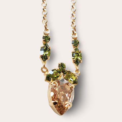 Gold Necklace with Olive Green Pendant