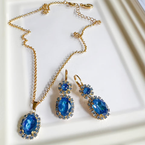 Set: collier + oorbellen - Koninklijkblauwe Swarovski stenen