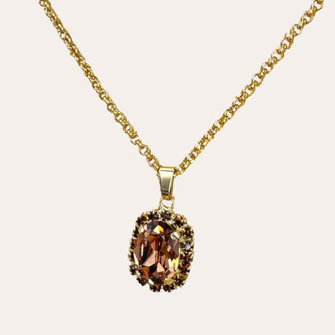 Set: collier + oorbellen - Bruine Swarovski stenen
