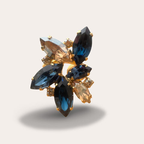 Notify me: Ring bezet met 10 donkerblauwe en gouden kristallen