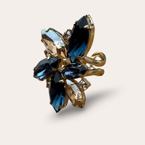 Notify me: Ring bezet met 10 donkerblauwe en gouden kristallen