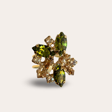 Ring with Olive Green Crystals (S)