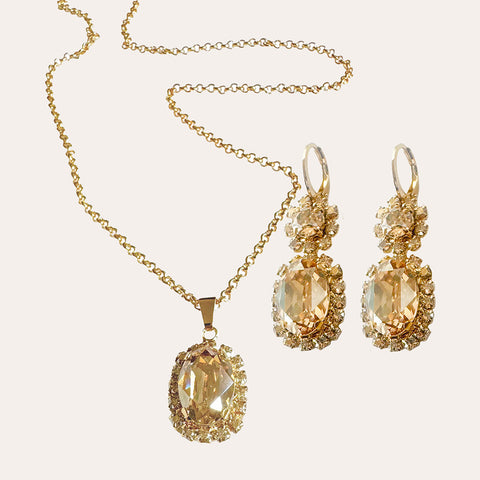 Set: necklace + earrings - Gold Swarovski stones