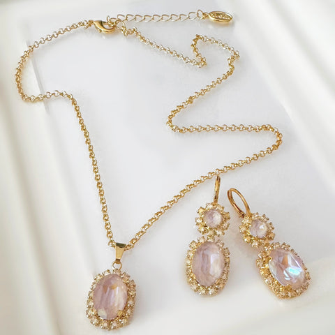 Set: necklace + earrings - Old pink Swarovski stones