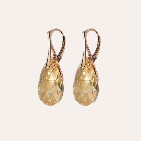 Roségouden oorhangers met gouden kristal-druppels
